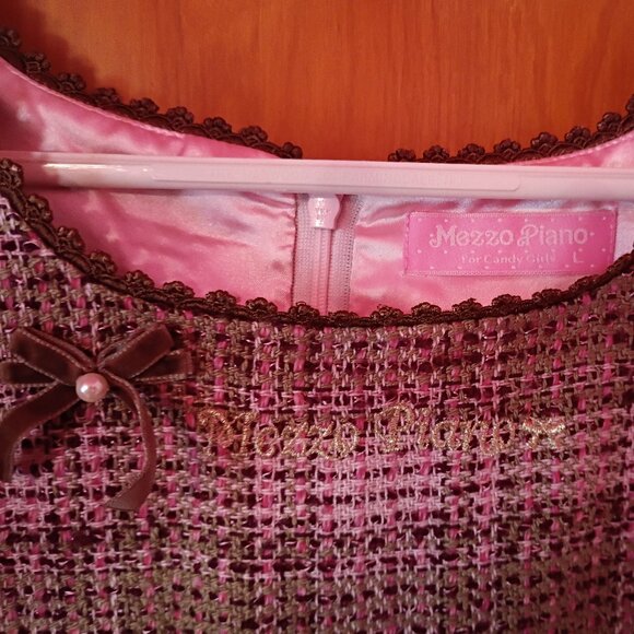 MEZZO PIANO Girls' L Pink/Brown Tweed Plaid Retro Jumper "For Candy Girls" - Picture 3 of 6